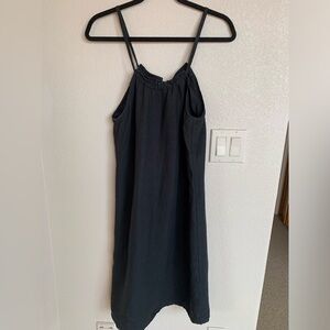 100% Black linen A-line dress with halter top ties, size small